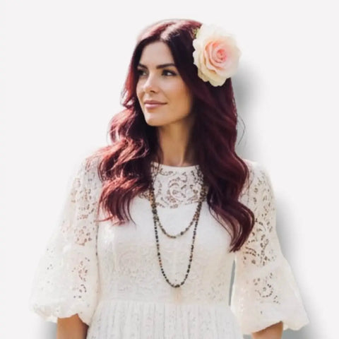 Festival blooming floral rose hair clips with 3D velour rose flower and dual hair clip plus brooch pin in multiple colors, silver hardware, USA made blossom ombré 