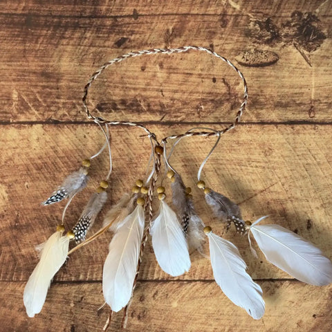 Feather Leather Beaded Long Headband Boho Western Festival head band