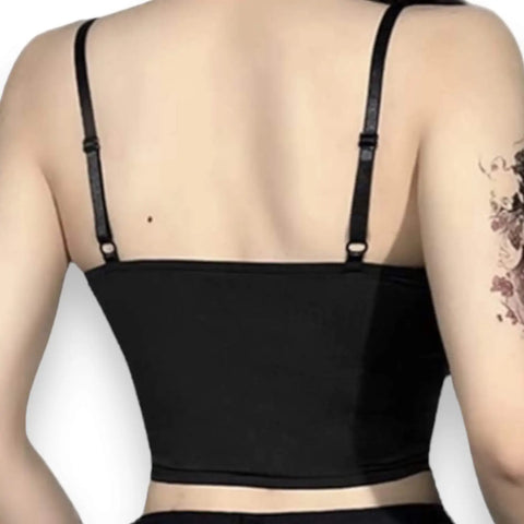 back side woman wearing Floral Lace Up Bustier Corset Top