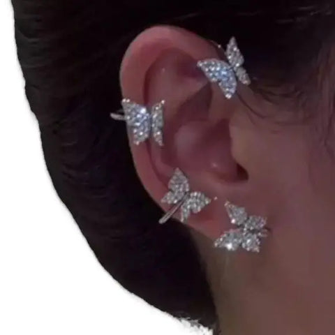 Silver Glittery Dancing Butterfly Ear Cuffs - OSFM - Wild Time Fashion