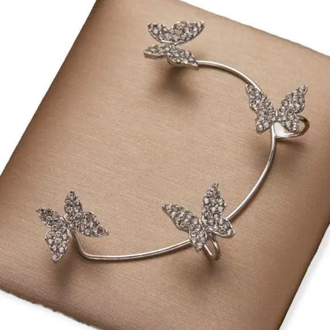 Silver Glittery Dancing Butterfly Ear Cuffs - OSFM - Wild Time Fashion