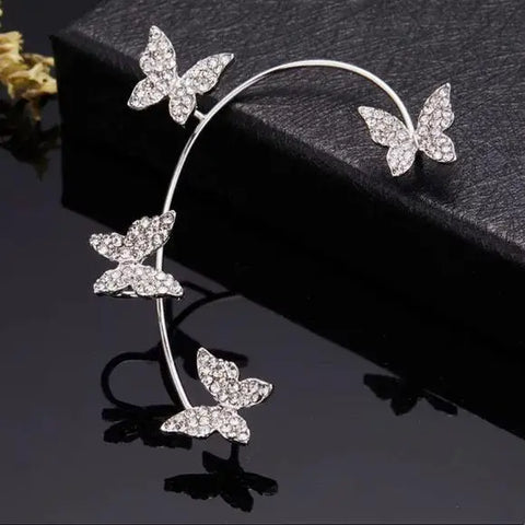Silver Glittery Dancing Butterfly Ear Cuffs - OSFM - Wild Time Fashion