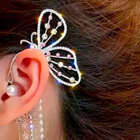 Butterfly Wing Ear Cuff Tassel Earrings