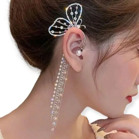 Butterfly Wing Ear Cuff Tassel Earrings