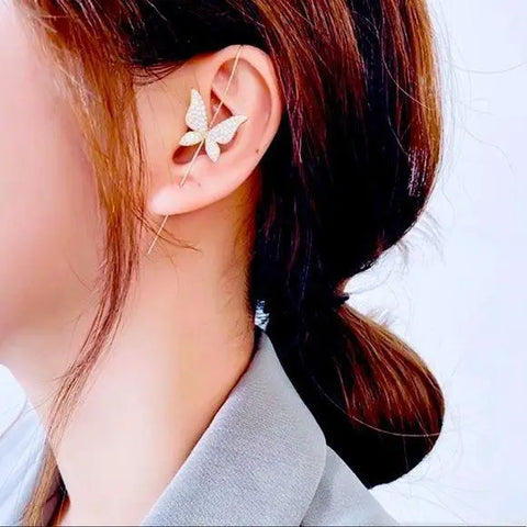 Gold Butterfly Ear Wrap Hook Crawler Cuff- Wild Time Fashion 
