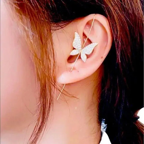 Gold Butterfly Ear Wrap Hook Crawler Cuff - Wild Time Fashion 