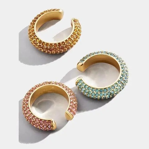 Ear Cuff Gold Glittery Pink Crystal Ear Crawler Earrings Jewelry - Wild Time Fashion 
