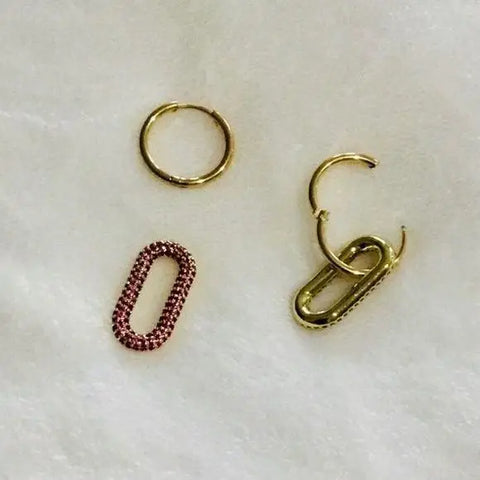Women's  Gold Hoops Oval Colorful Dangling Earrings - 1.75" L - Wild Time Fashion