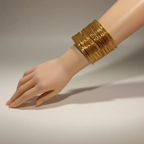Gold Multi Wire Statement Cuff Bracelet adjustable one size women's