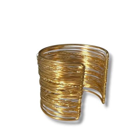 Gold Multi Wire Statement Cuff Bracelet adjustable one size women's