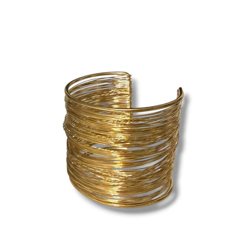 Gold Multi Wire Statement Cuff Bracelet adjustable one size women's