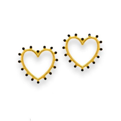 Gold Open Hearts Black Dots Earrings