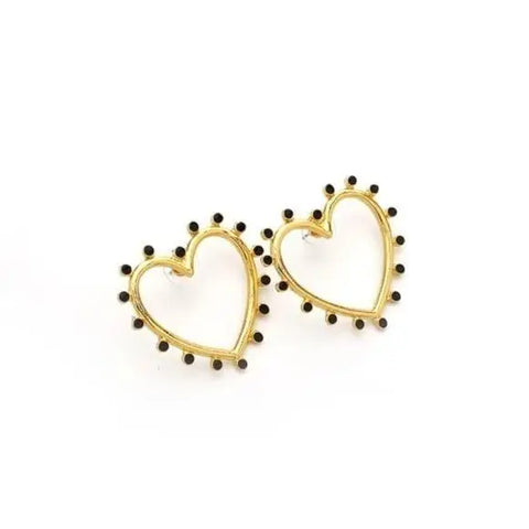 Gold Open Hearts Black Dots Earrings