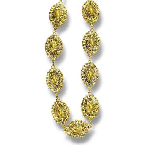 Gold Engraved Oval Concho Chain Belt - Enhancing Waist / Gold / One size - Women’s Belts
