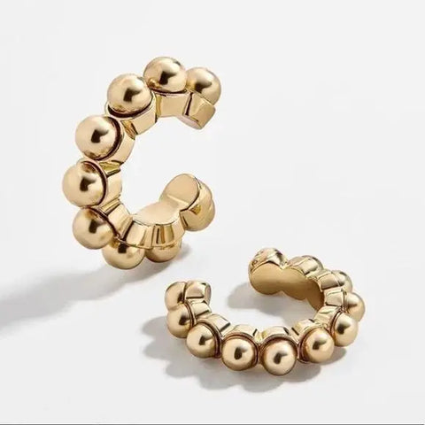 Gold Round Beaded Ear Slider Cuff Crawler Set - Wild Time Fashion 