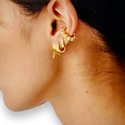 Gold Sphere Beaded Ear Cuff - One Size / Gold / Beaded Ear Cuff - Women’s Ear Cuffs