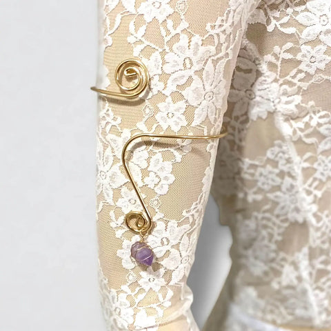 Gold Spiral Wire Wrap Stone Arm Cuff Boho Purple Wire Wrap Charming Stone