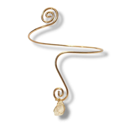 Gold Spiral Wire Wrap Stone Arm Cuff Boho White Wire Wrap Charming Stone