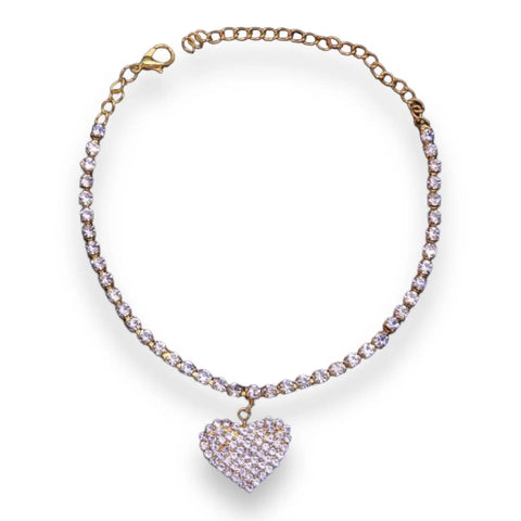 Golden Prong Set White Faceted Rhinestones Tennis Bracelet Anklet -One Size- Wild Time Fashion