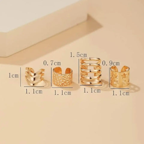 Golden Stackable Ear Cuffs Set 4pcs