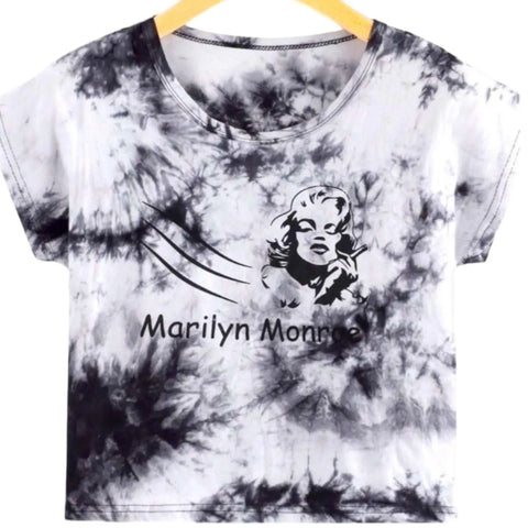 Graphic Tie Dye Crop Baby Tee  Marilyn Monroe medium
