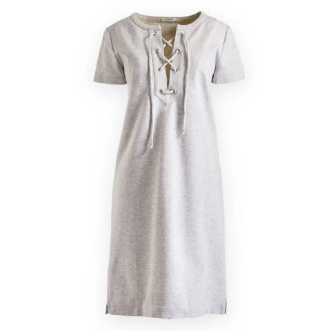 Heather Gray Lace Up Neckline Slip Dress - Wild Time Fashion 