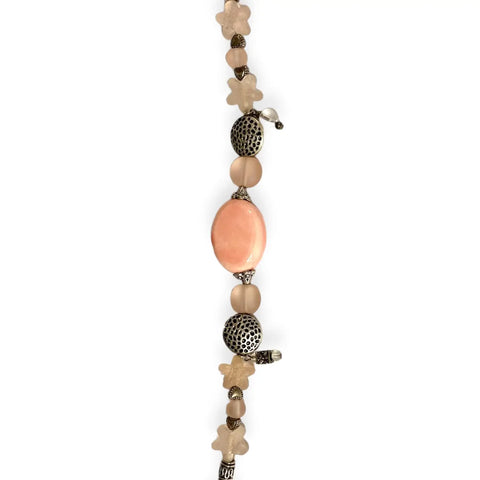 Handcrafted Antique Silver Peach Stone Toggle Bracelet - Wild Time Fashion