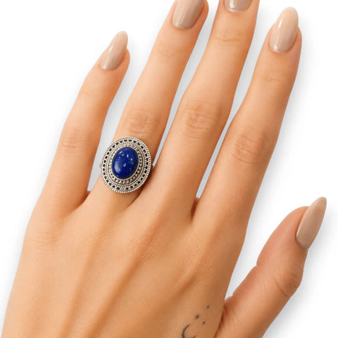 Handcrafted Lapis Lazuli Sterling Silver Ring - 7.75 / sterling silver/blue / Female - Women’s Rings