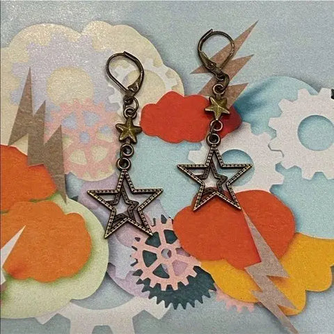 Hanging Earrings Bronze Multi Stars Clip Pierced Back Earrings Jewelry - Wild Time Fashion 