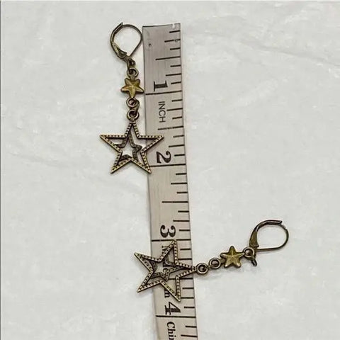 Hanging Earrings Bronze Multi Stars Clip Pierced Back Earrings Jewelry - Wild Time Fashion 