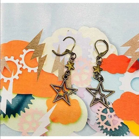 Hanging Earrings Bronze Multi Stars Clip Pierced Back Earrings Jewelry - Wild Time Fashion 
