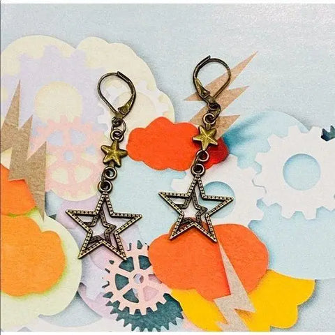 Hanging Earrings Bronze Multi Stars Clip Pierced Back Earrings Jewelry - Wild Time Fashion 