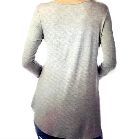 Women's Heather Gray Lace-Up V-Neck Top | Lightweight, Comfortable, and Versatile for Year-Round Style - Wild Time Fashion