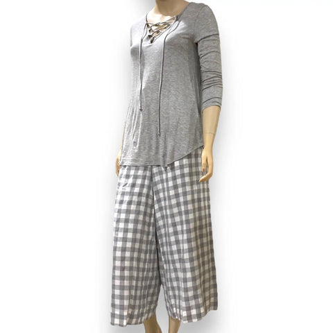 Women's Heather Gray Lace-Up V-Neck Top | Lightweight, Comfortable, and Versatile for Year-Round Style - Wild Time Fashion