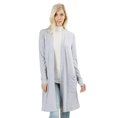 Heather Gray Thigh Length Cardigan -Wild Time Fashion