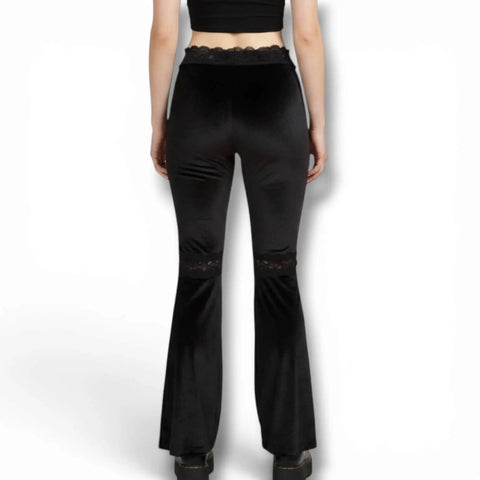 High Waisted Black Velvet Flare Pants - Black / Large / Female - Bell Bottoms Pants