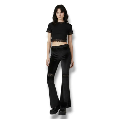 High Waisted Black Velvet Flare Pants - Black / Large / Female - Bell Bottoms Pants