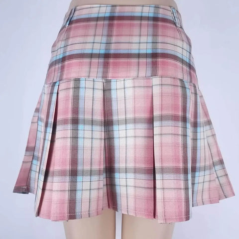 High Waisted Colorful Plaid Pleated Mini Skirt plus size 1XL
