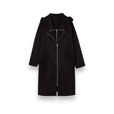 Hooded Long Lightweight Dual Zip Up Jacket black on white background