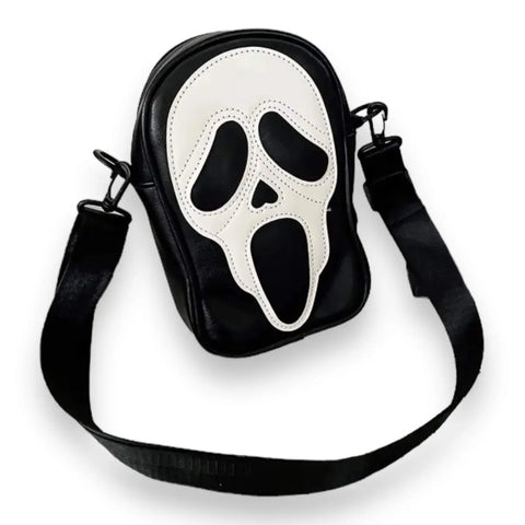 iconic ghost face crossbody bag black and white gothic punk horror fashion accessory