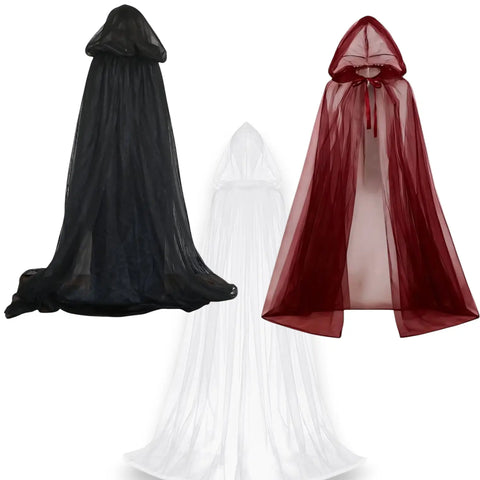 Long Double Layer Hooded Cape Halloween Cloak crimson red, black, or white  