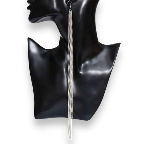 Industrial silver ultra long tassel earrings with layered chain dangles lightweight statement earrings
