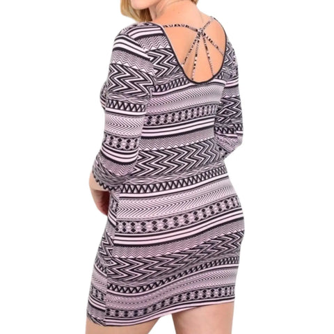 scoop neck fitted mini dress with lattice back detail