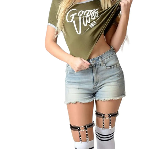 Leather Lace Spiked Heart Leg Harness Garters - Wild Time Fashion