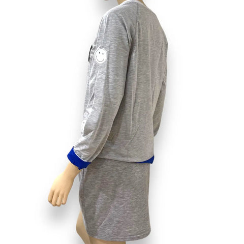 Women's Soft Gray Lightweight Long Sleeve Patches Graphic Sweatshirt - Medium-Wild Time Fashion