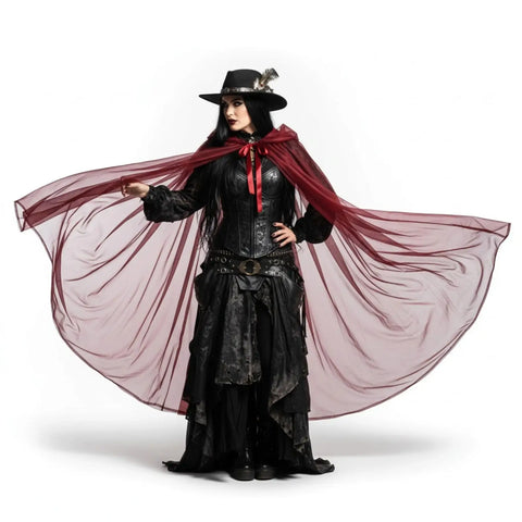 Long Double Layer Hooded Cape Halloween Cloak crimson red  high-drama Victorian outlaw, vampire hunter, or  gothic festival