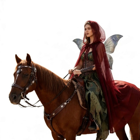 Long Double Layer Hooded Cape Halloween Cloak crimson red  high-drama forest fairy