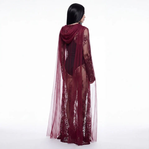Long Double Layer Hooded Cape Halloween Cloak crimson red high-drama  year round rave or gothic festival