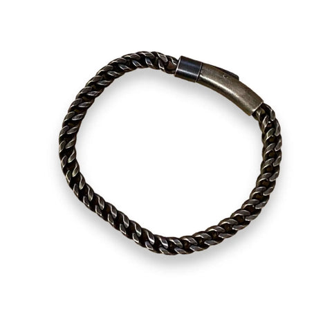 Men's Black Metal Rope Moto Bangle featuring a twisted design and secure quick-close pressure lock.