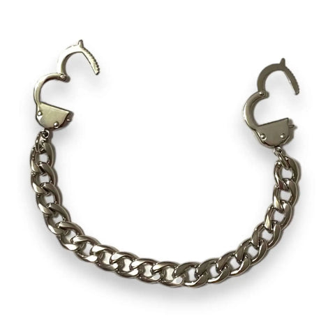 Men's Silver Chunky Handcuffs Bracelet showcasing stainless steel handcuff clasps and curb-link design.